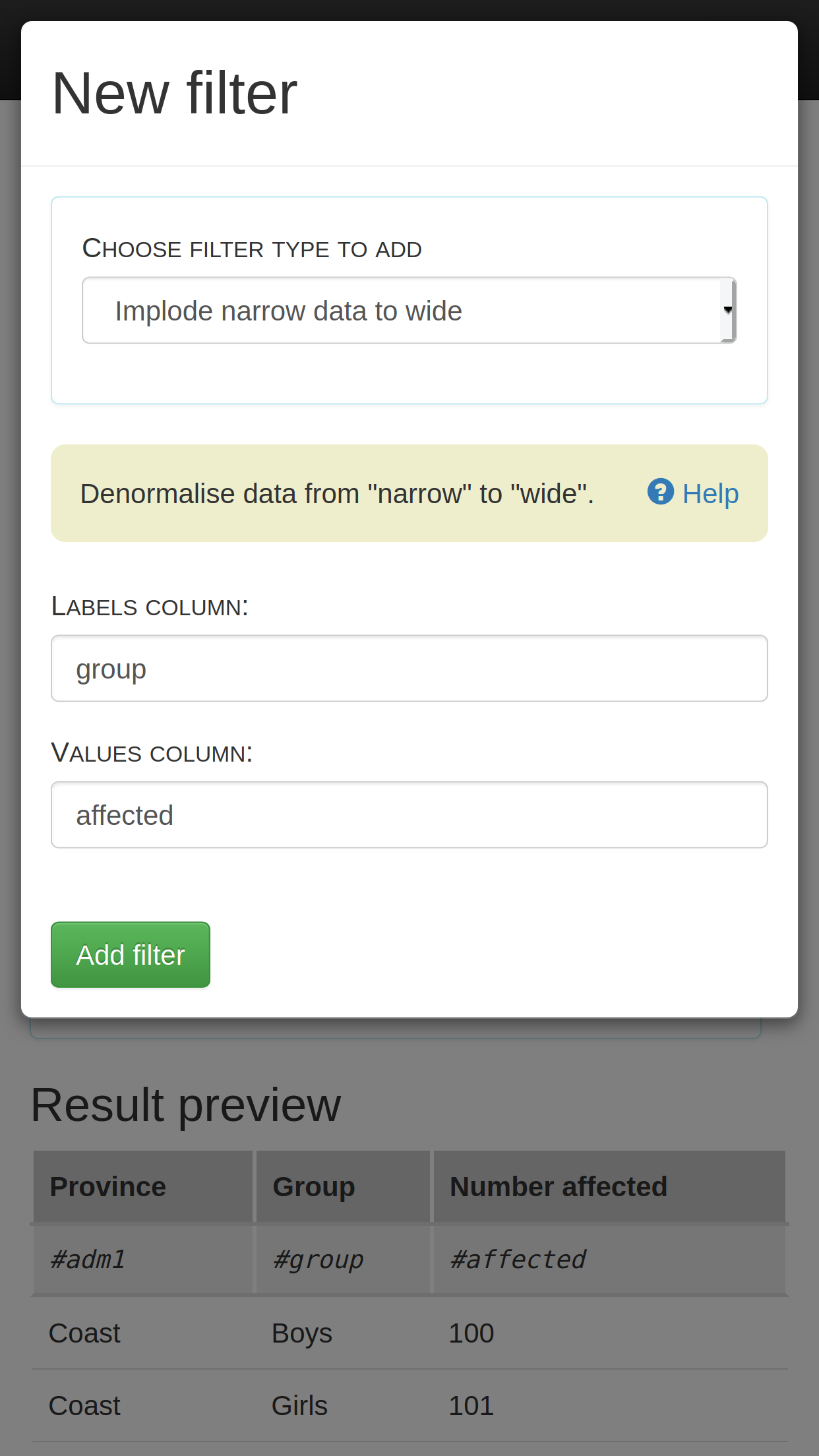 Implode data filter form