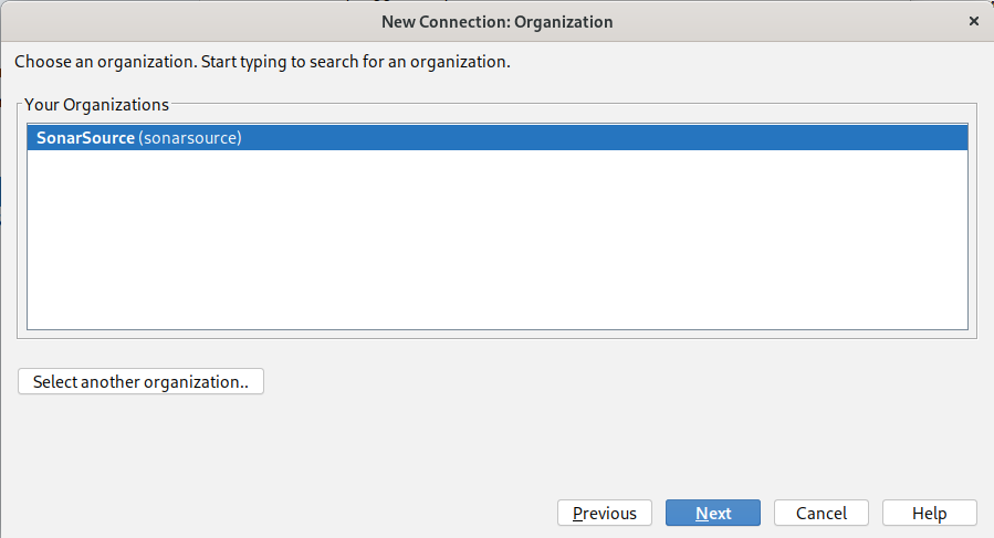 New Connection SonarCloud Organization