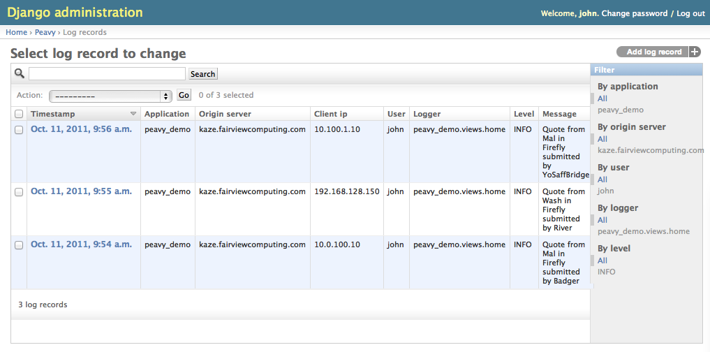 LogRecord list in Django admin