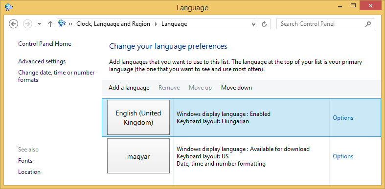 Keyboard layout settings